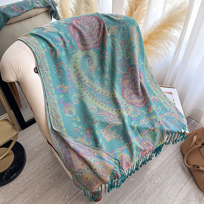 Chal de Jacquard con Flecos de Poliéster Térmico para Primavera
