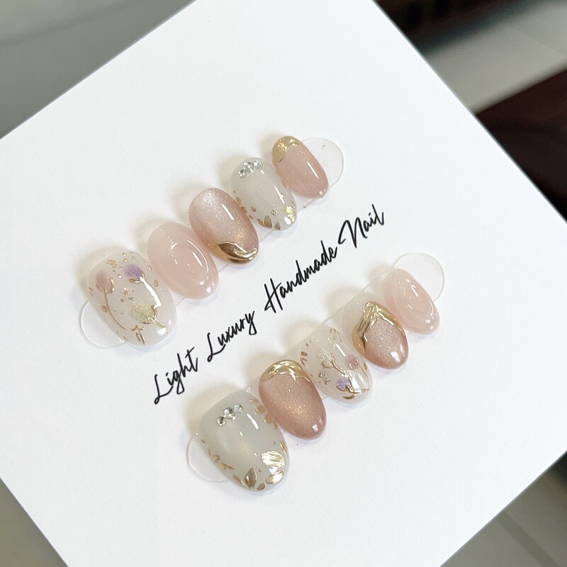 【An Yi】Tulip Colorful Hand-Painted Gradient Purely Handmade Wearable Nail Gradient High-End Nail Stickers