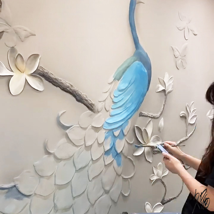 浮雕石膏粉背景墙浮雕料浮雕粉凸粉客厅料轻奢浮雕画手工diy