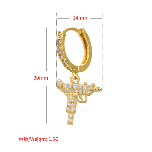 HECHENG Jewelry Micro-Inlaid Pistol-Shaped Pendant Earrings with Zircon, Colorfast Accessories in European & American Style VD969