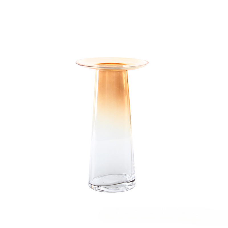 Vaso creativo nórdico simple boca plana transparente de vidrio de colores flores sala de estar agua floral botella de decoración