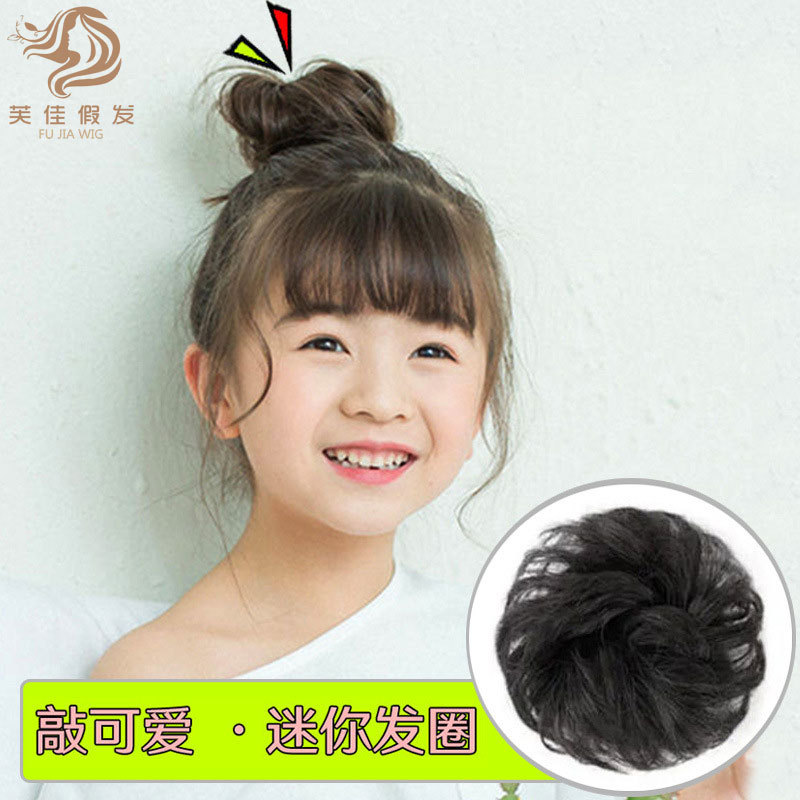 Children's Wig Hair Band Girl's Ball Hair Bag Flower Bud Hair Matte High Temperature Silk Studio Photo Hair Curling Head Flower