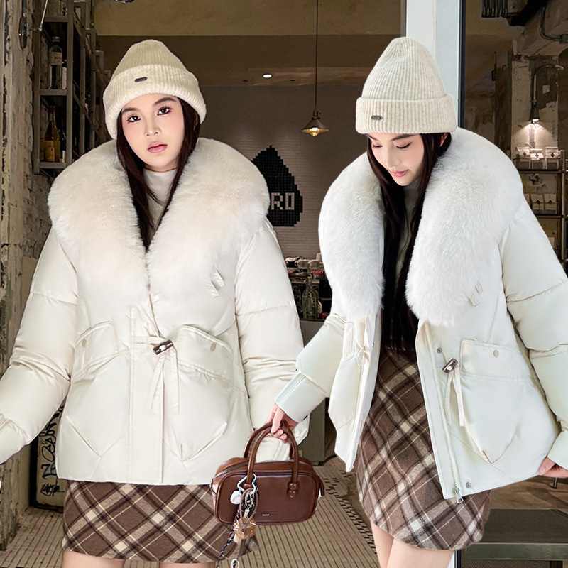 羽绒棉服女短款2025冬季新款小个子大码宽松毛毛领棉袄保暖外套女|undefined