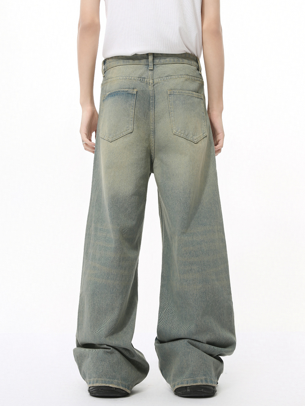 MTLCLOTHES Hombres| Nuevos productos de otoño retro cemento verde colgante sensación de caída rectas pantalones jeans de piernas anchas sueltos