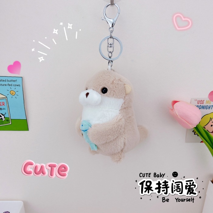 Red celebridad super lindo deseo pescado nutria pequeño castor colgante llavero creativo muñeca de peluche bolsas colgante al por mayor