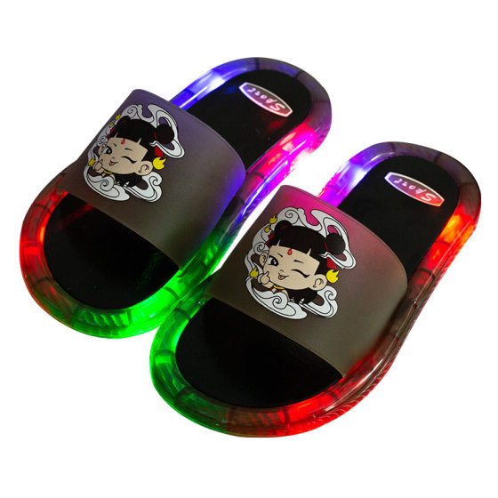 Nezha luminous slippers children fashion cool summer new cartoon flash waterproof non-slip home sandals