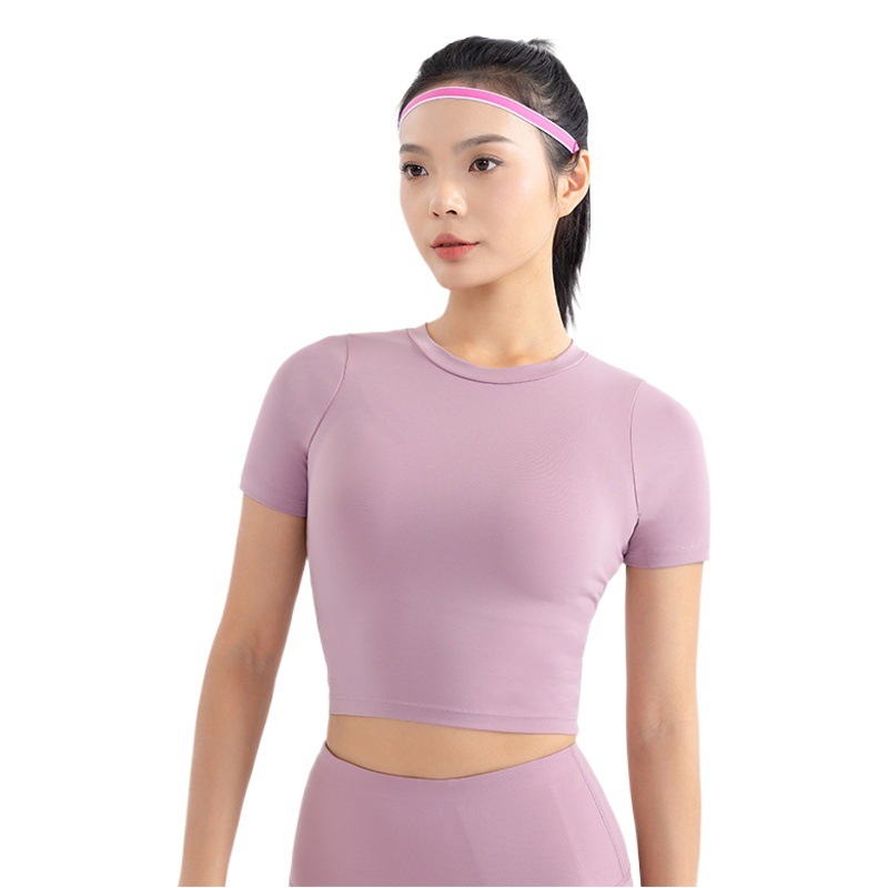 Nueva ropa de yoga para mujer para otoño e invierno, de manga corta, con sensación de desnudo, que deixa expuesto o ombligo, tops deportivos con espalda abierta, ajustados, de secado rápido, camisetas de fitness.