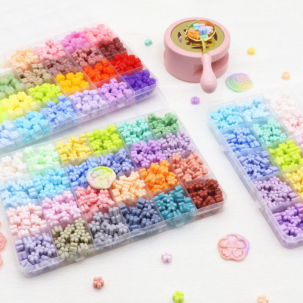 櫻花火漆蠟粒五葉草新手馬卡龍色盒裝罐裝火漆印章送閨蜜禮物高級