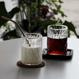 简约树皮纹玻璃杯咖啡牛奶杯耐热家用ins风水杯高硼硅玻璃杯酒杯