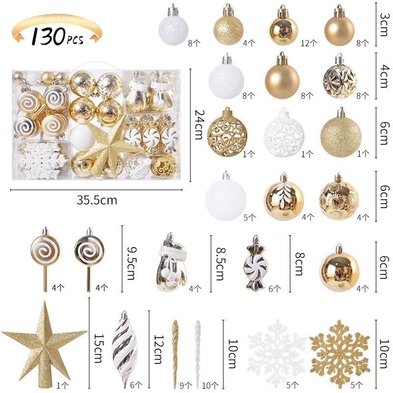 Adornos de estilo especial de Navidad transfronteriza 130pcs caja de regalo estrella de techo de árbol conjunto de bolas de Navidad colgante de árbol de Navidad
