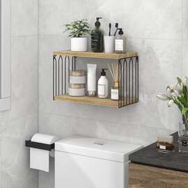 铁木结合卫生间置物架收纳洗漱架墙上储物架多功能收纳架