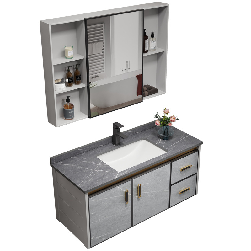 Mueble de baño de aluminio espacio moderno baño minimalista lavabo integrado lavabo de cerámica combinación de gabinete