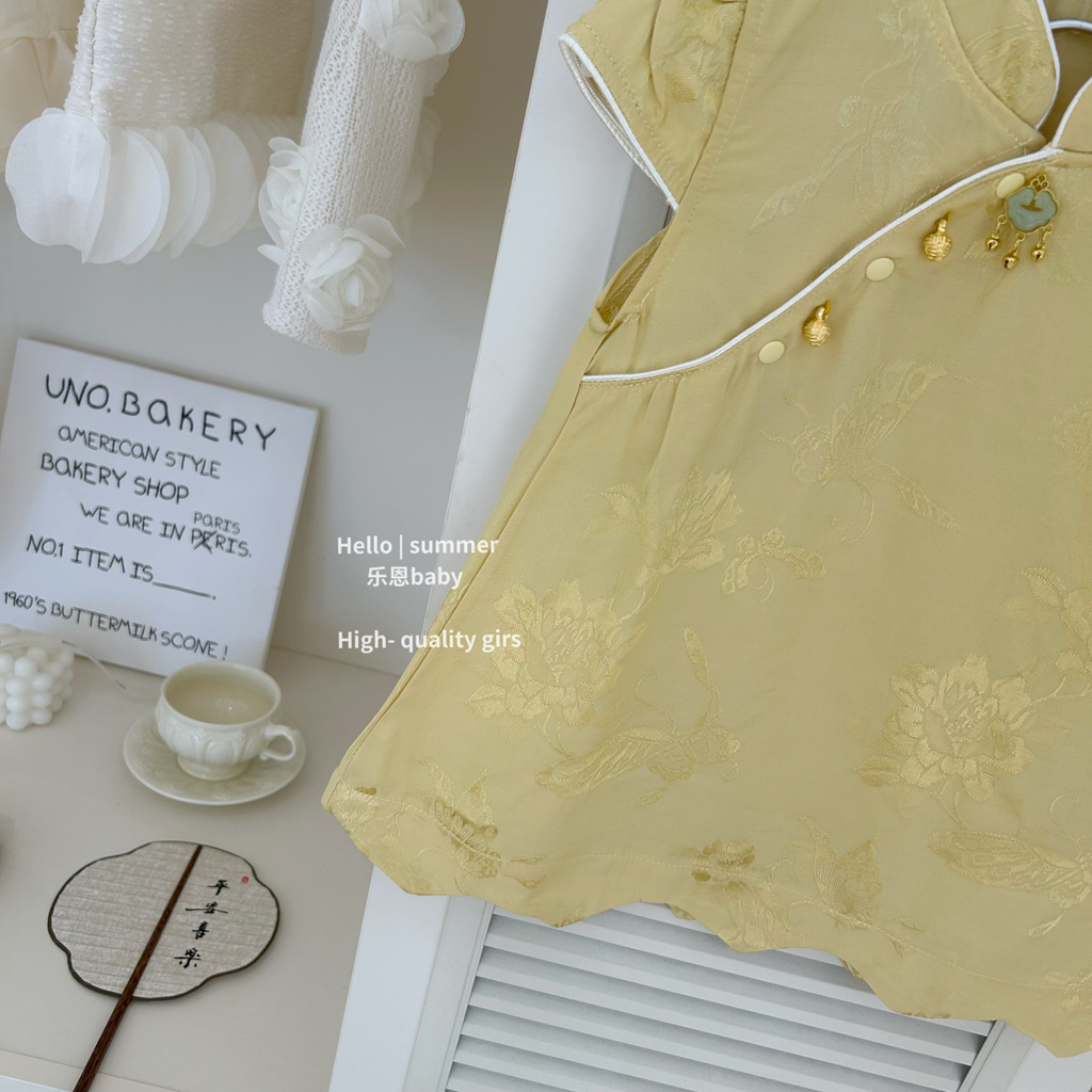 [Le En baby] Verano para niñas, nuevo estilo chino, cheongsam mejorado, vestido Hanfu, estilo antiguo, estilo occidental, falda de moda