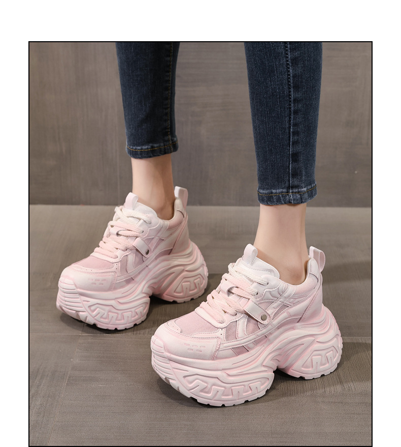 Giày sneaker nữ đế dày tăng chiều cao lưới thoáng khí phong cách daddy — Bạc trắng chi tiết 13