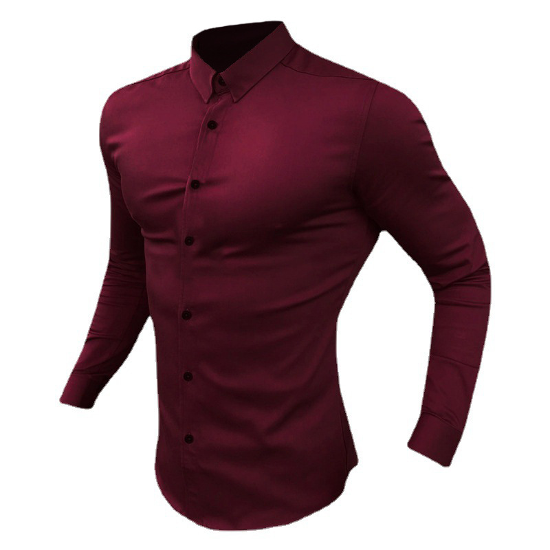 Músculo de los hombres de moda de deportes casual Camisa de manga larga de solapa micro elástico Delgado fitness cardigan negocio no planchar camisa