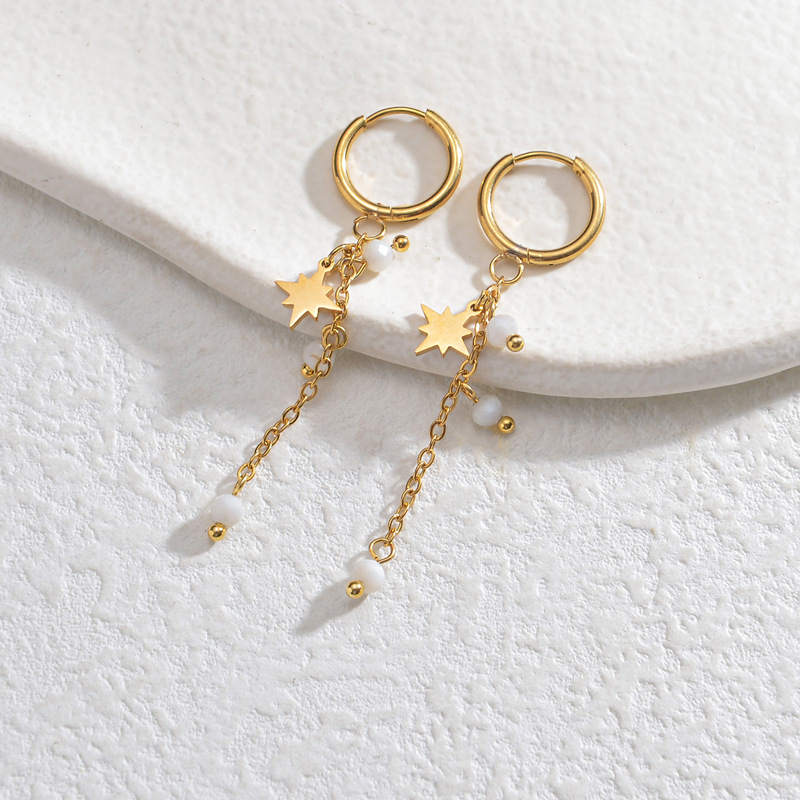 1 Pair Quantity PVD Coated Real Gold Plated Star Stainless Steel Simple Style Classic Style Waterproof Non Tarnish Charm Sleeper Hoop Earrings Drop Earrings