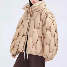 时尚炸街设计感编织麻花羽绒棉服女冬季新款立领宽松加厚个性外套