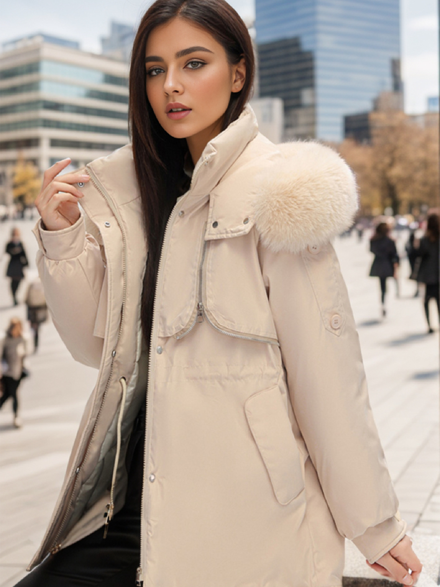 Damen Daunenjacke mit großem Pelzkragen, kurze Winterkleidung für Damen, neuer kleiner Overall, gepolsterter Mantel_voghion.com