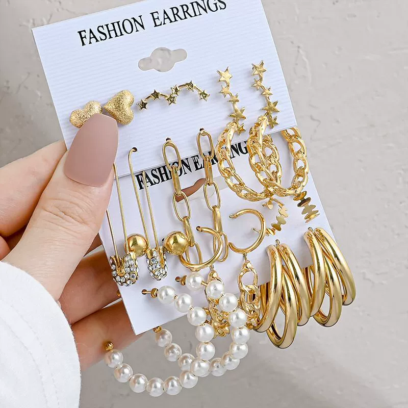 Metal Earrings Set, Retro Creative Design with Pigtail Hooks, Simple Elegant, Assorted Colors