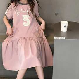 女童连衣裙夏装2026新款洋气女孩拼接印花裙中大童韩版休闲公主裙