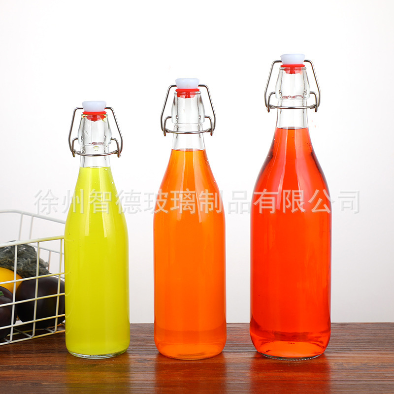 Botella de cierre sellada de Amazon personalizada botella de cierre transparente botella de bebida de jugo de fruta y enzima botella de licor casera