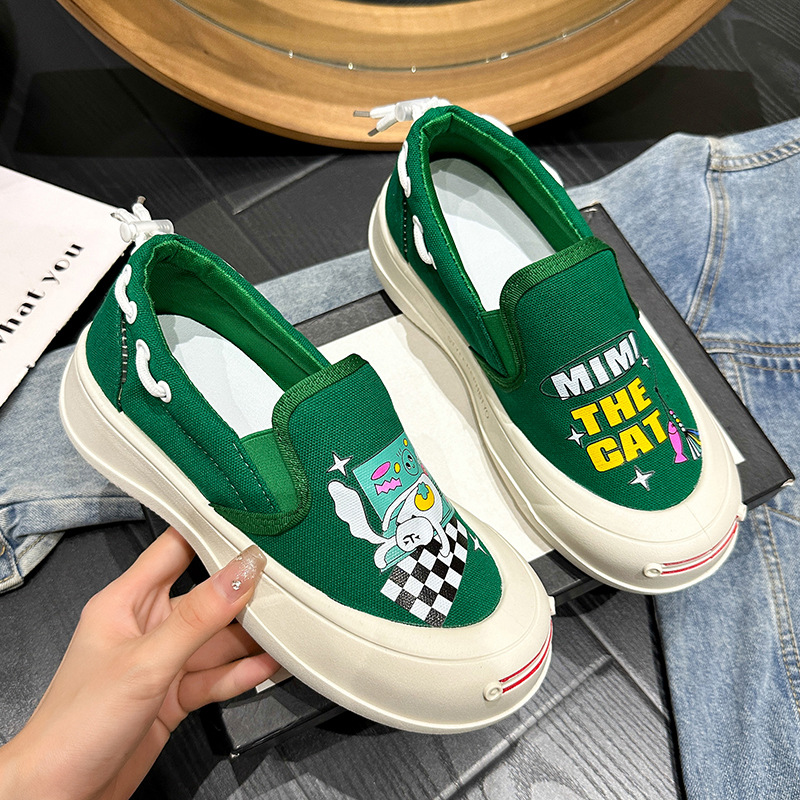 Buty damskie Okrągłe noski graffiti wsuwane buty codzienne dla kobiet 2024 lato nowe płócienne buty w stylu handlu zagranicznego modne_voghion.com