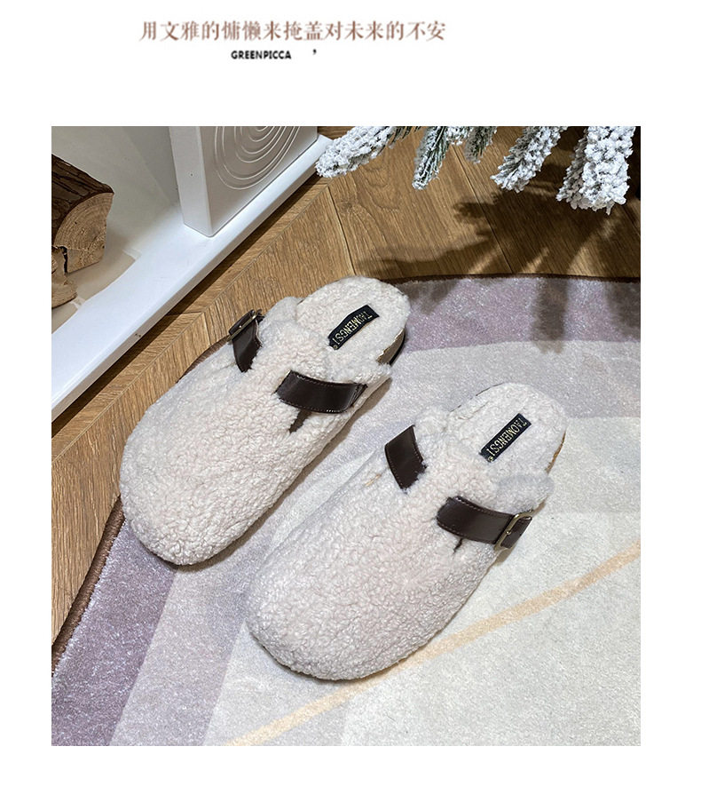 Dép nửa gót bít mũi lông xù kiểu Birkenstock cổ điển cho nữ, mũi tròn — Màu nâu, Màu trắng sữa, Màu đen chi tiết 14