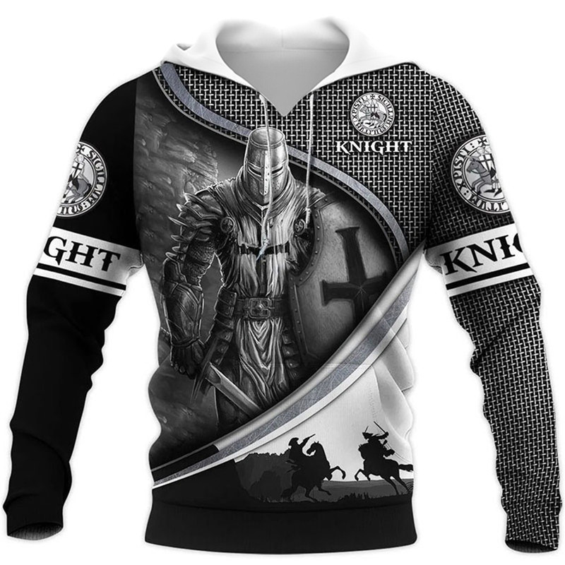 Factory Direct Sales 3D Digital Printed Hooded Sweatshirt Templar Cross-Border Short-Sleeved Men's and Women's Couple Clothing Wholesale