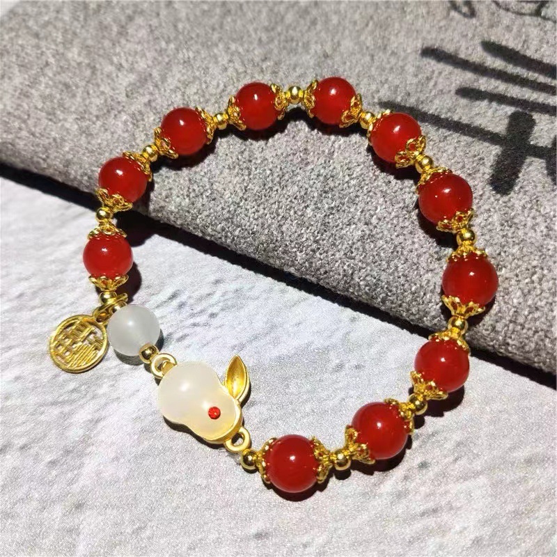 Pulsera de conejo de jade mujer natural jade luz moda de lujo temperamento 2022 TikTok red misma pulsera de conejo del zodiaco