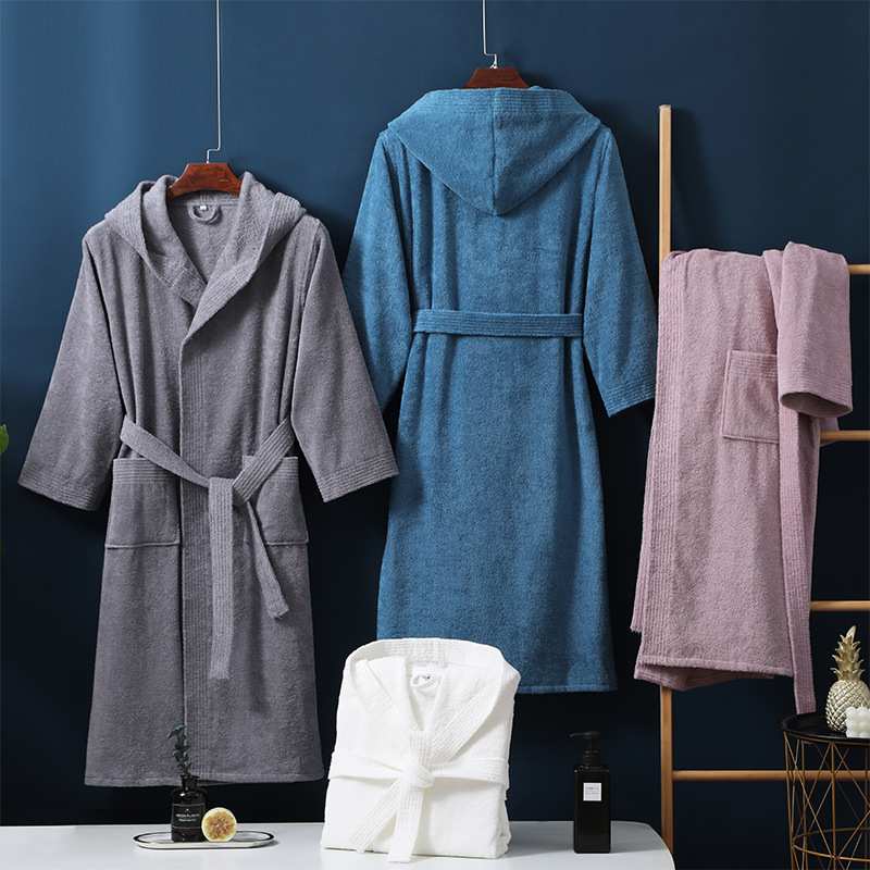 Hotel Pure Cotton Bathrobe Autumn and Winter Long Towel Material Cotton Bathrobe Men and Women Spring & Fall Bath Robe Can Wear Large Bath Towel