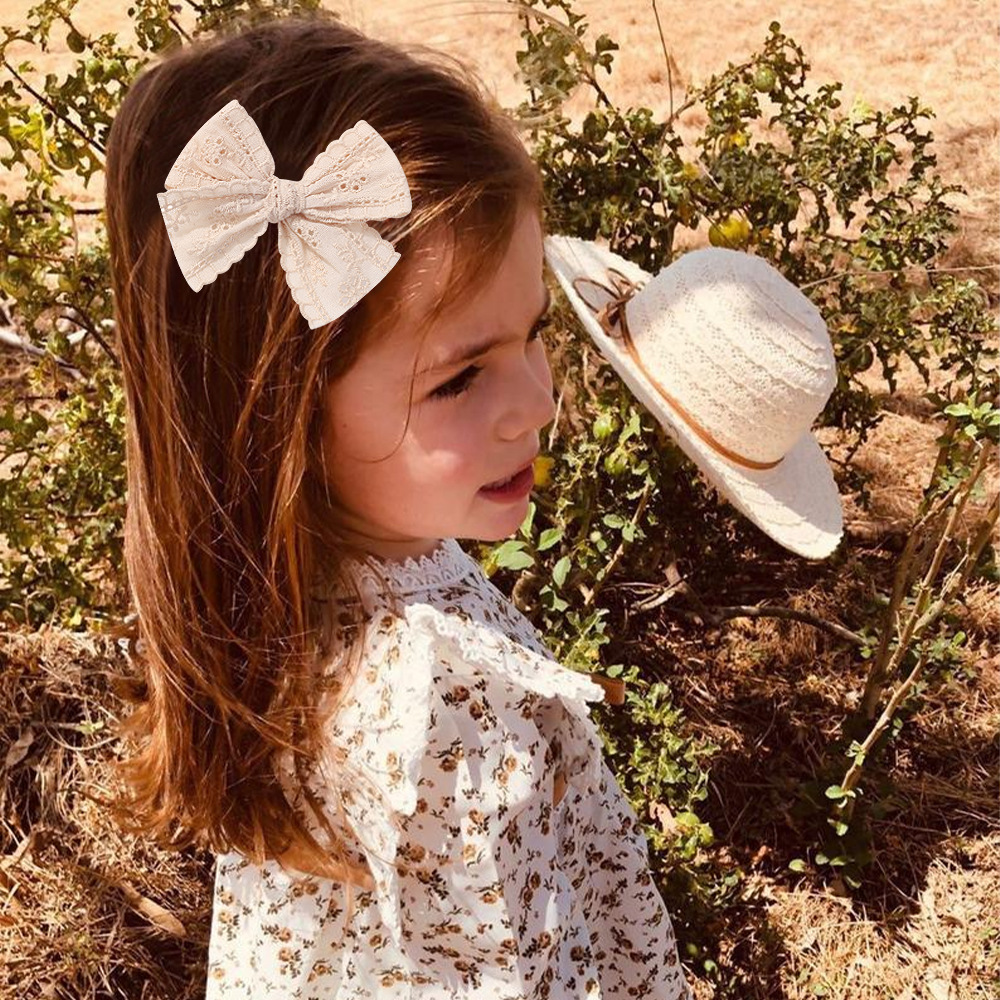 18g Weight Hair Clip Hair Accessories Type Mixed Quantity Daily Occasion Bow Knot Pattern Kid'S Gender Lace Design Cute Style Kid'S Cute Bow Knot Cloth Lace Hair Clip 5