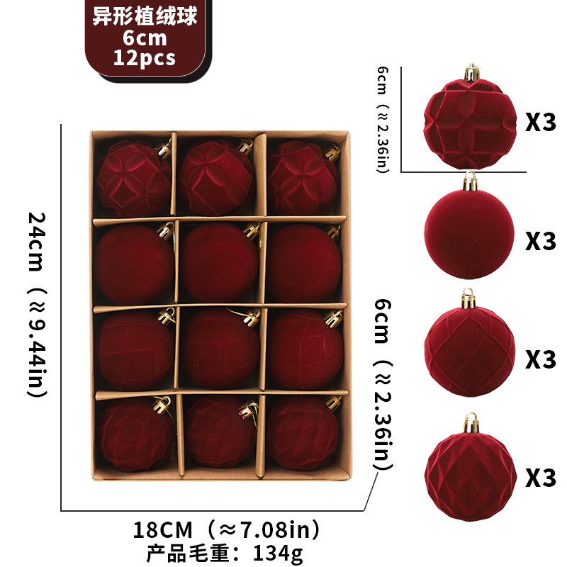 Fábrica directa transfronteriza bola de decoración de Navidad 6cm / 8cm flocado bola de Navidad para imprimir Navidad
