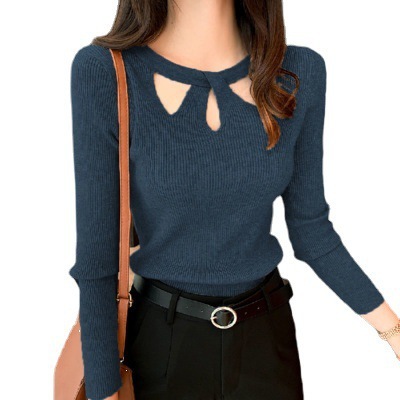 2025 Autumn/Winter New Arrival: Sexy Little Hollow-Out Slim-Fit Knitted Base Top for Women—Long-Sleeved Elegant Top for Trendy Ladies