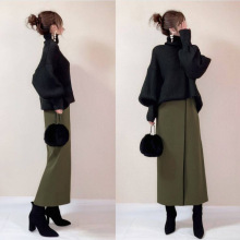 现货2024冬季新款高领纯色毛衣+半身裙