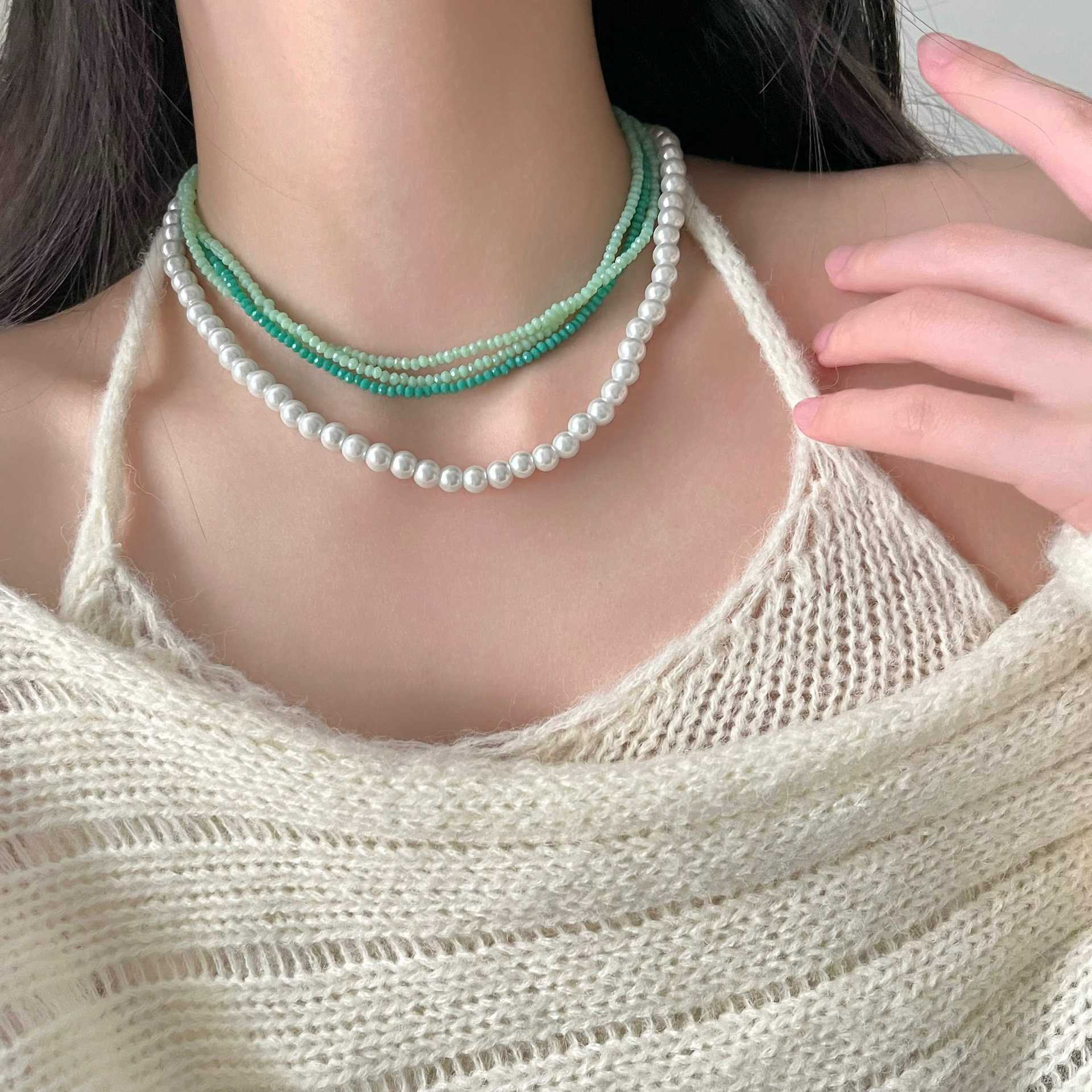 Wholesale Jewelry Sweet Color Block Artificial Pearl Layered Necklaces display picture 3