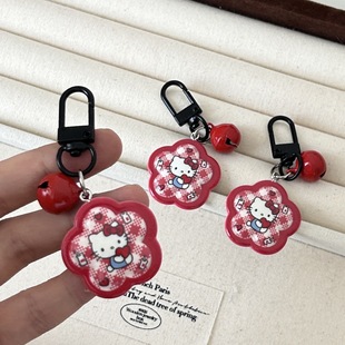 Huahua Retro Red Kt Bell Keychain Cartoon Kitten Fun Cute Pendant Couple Best Friend School Bag Ornament