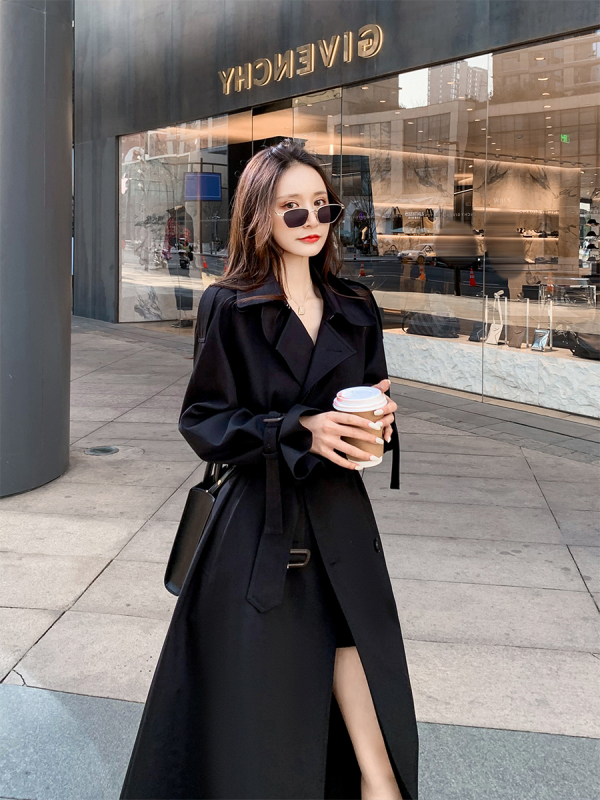 黑色风衣外套女2025新款春秋小个子英伦风中长款韩系显瘦气质大衣|undefined