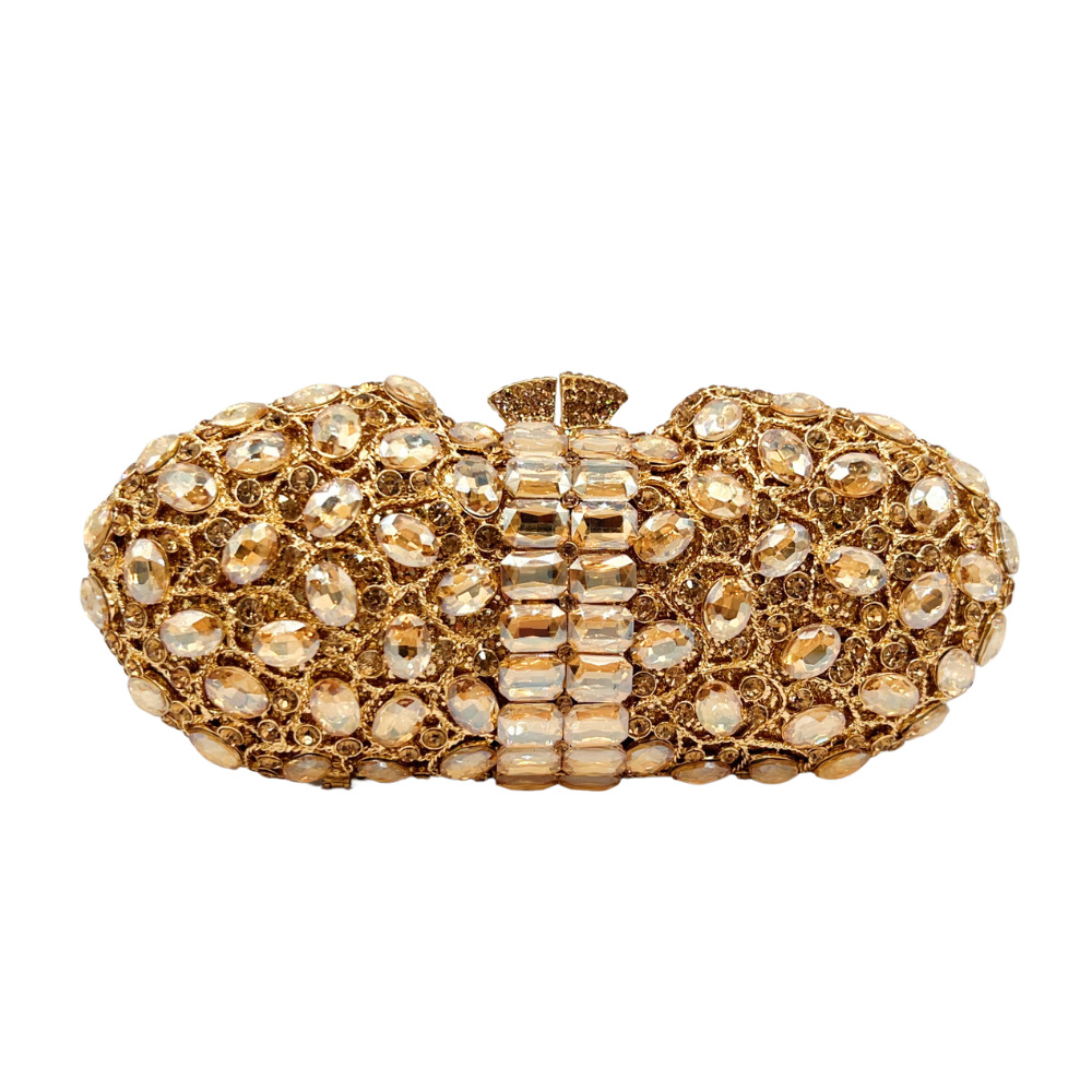 Túi clutch nữ đính đá dạ hội cầm tay phong cách Âu Mỹ — vàng, Bạc AB, màu sâm panh, đỏ