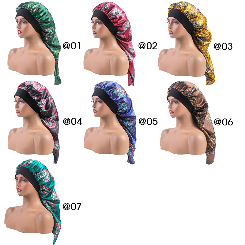Amazon Moon Hat Hair Salon Home Sacha Silk African Printed Leaves Tight Strap Sacha Nightcap