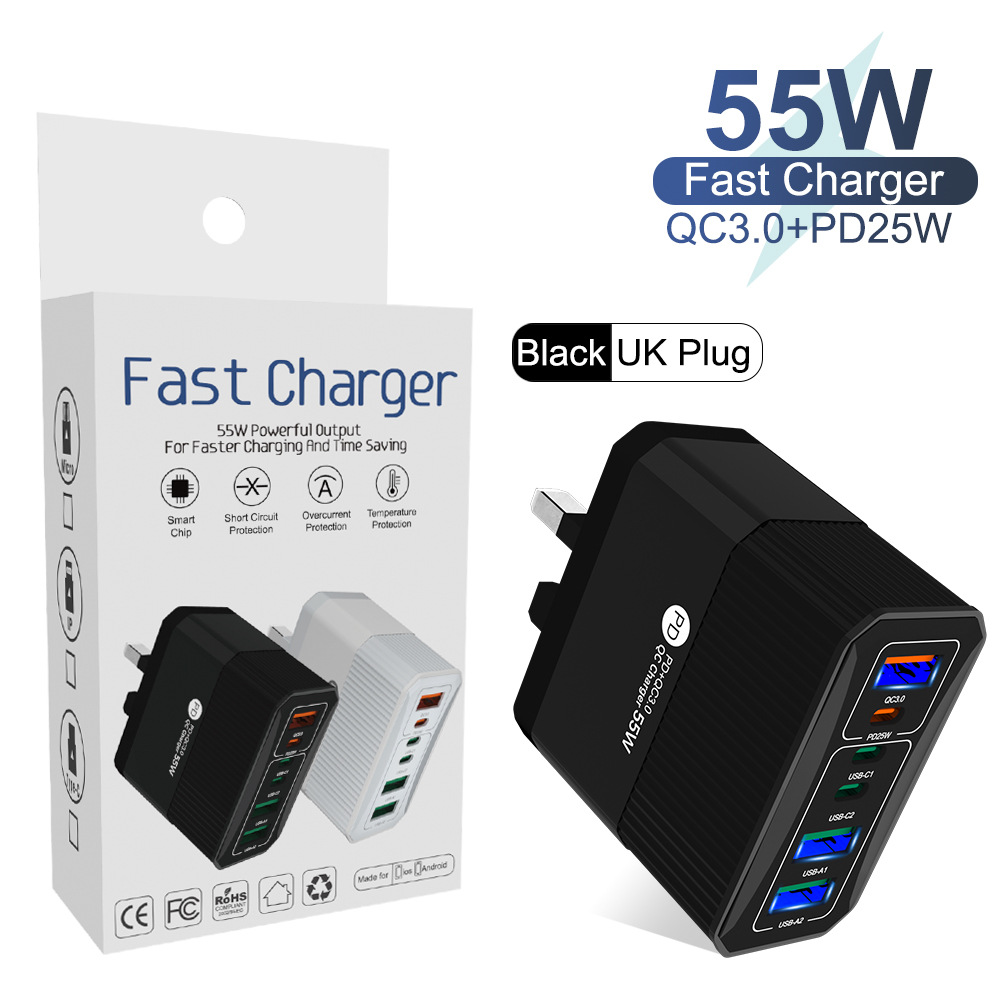 QC3.0+PD25W 6포트 영국 표준(소형 패키지) 검정색