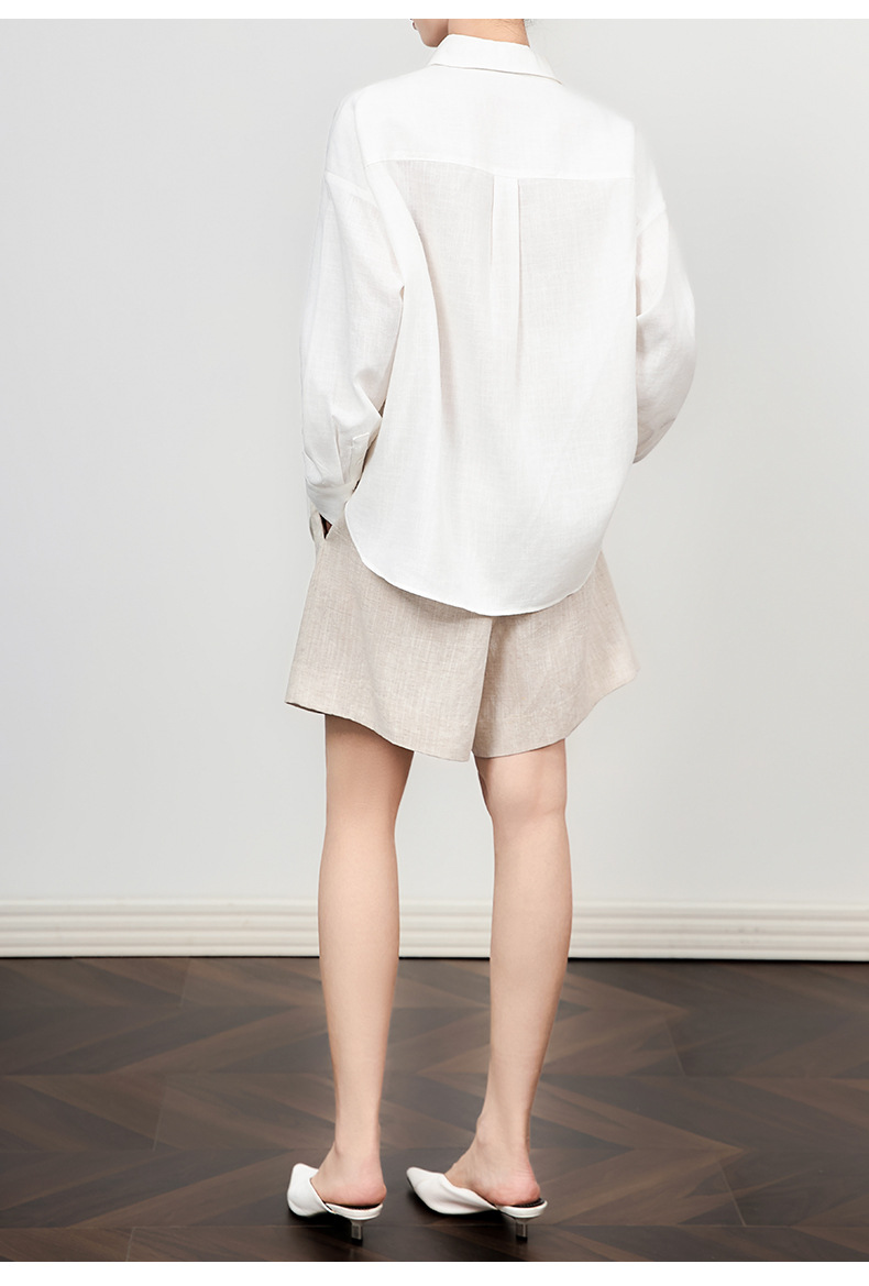 Áo sơ mi nữ linen tay dài cổ bẻ phong cách tiền cũ — Màu trắng chi tiết 13