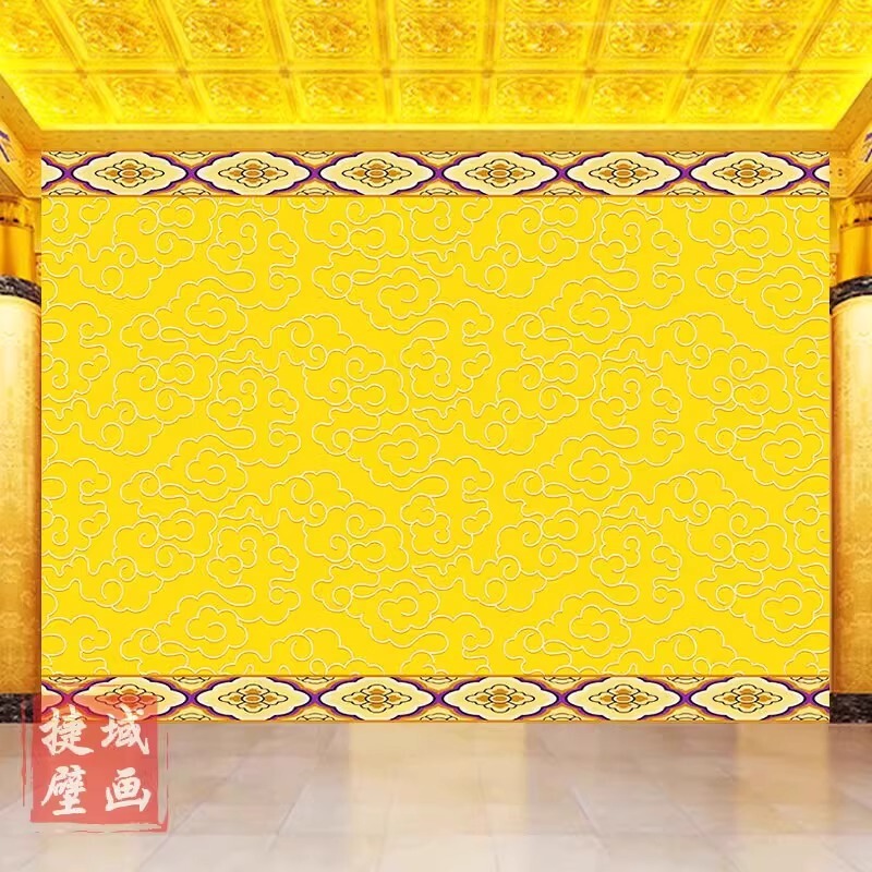 墙布藏式佛堂背景墙纸顶棚祥云壁纸全屋寺庙莲花吊顶吉祥八宝壁布|undefined