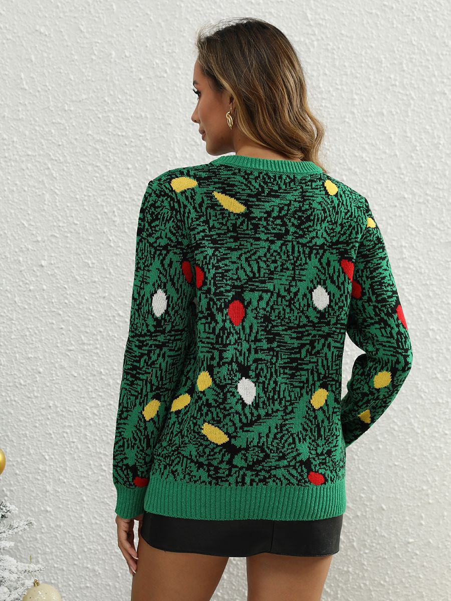 Comércio exterior europeu e americano estilo amazon feminino natal dos desenhos animados jacquard suéter moda solta em torno do pescoço pulôver para mulher