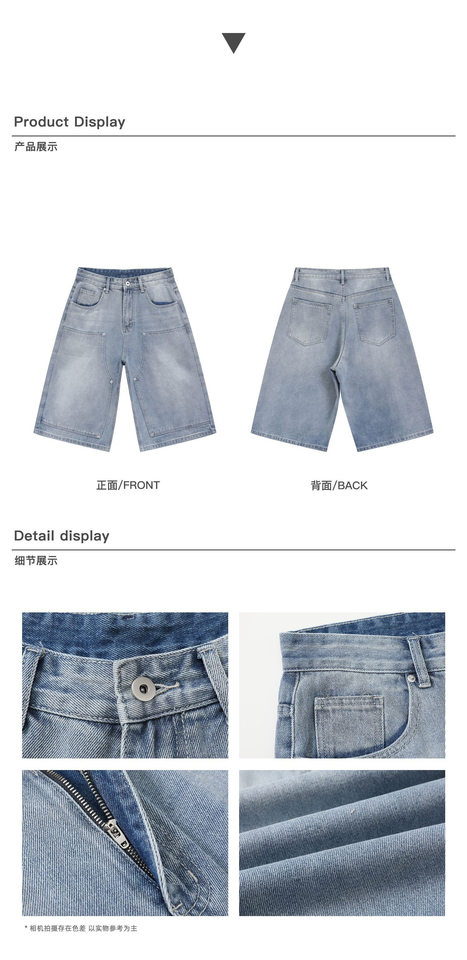 Quần jean nam ống suông rộng lửng giặt mài phong cách retro — Denim đen, Xanh nhạt, Xanh đậm chi tiết 4