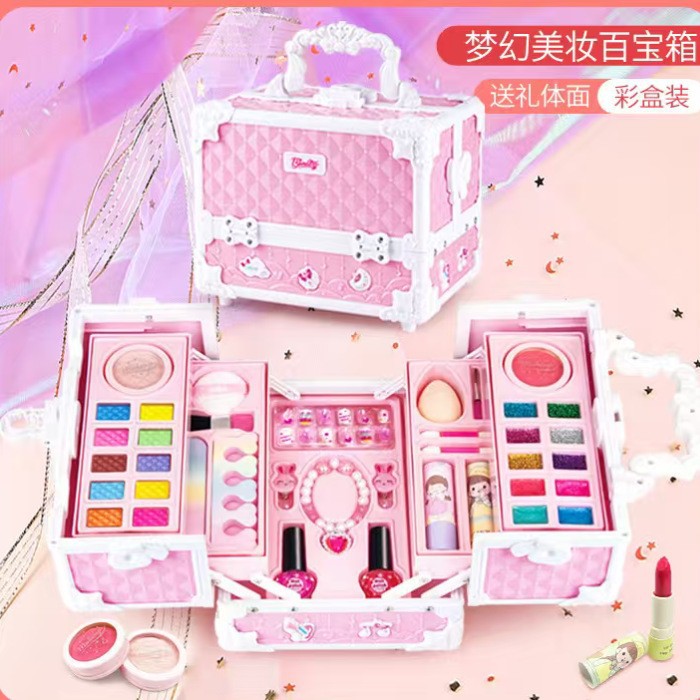 Juguetes de maquillaje para niños, regalos de cumpleaños para niñas, princesas, caja de maquillaje portátil, esmalte de uñas