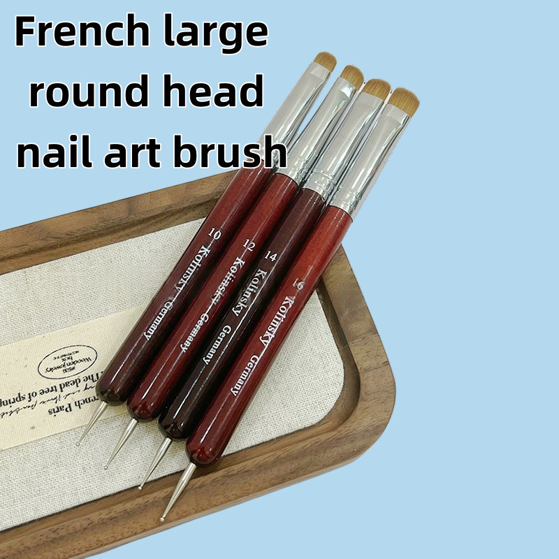 In-Stock Cross-Border Best-Selling Nail Art Brush with Imitation Redwood Handle, Large Round Head, Dual-Purpose for French Manicure and Dotting