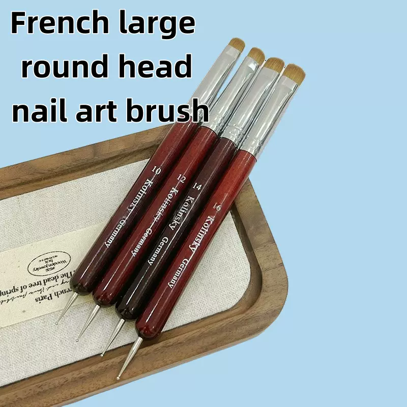现货跨境热销款美甲笔刷仿红木杆大圆头法式点钻两用笔