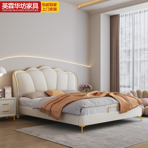 Simple leather bed cream style soft bag cat scratch leather soft bed 1.8m double bed girl bed 1.5 storage bed petal bed