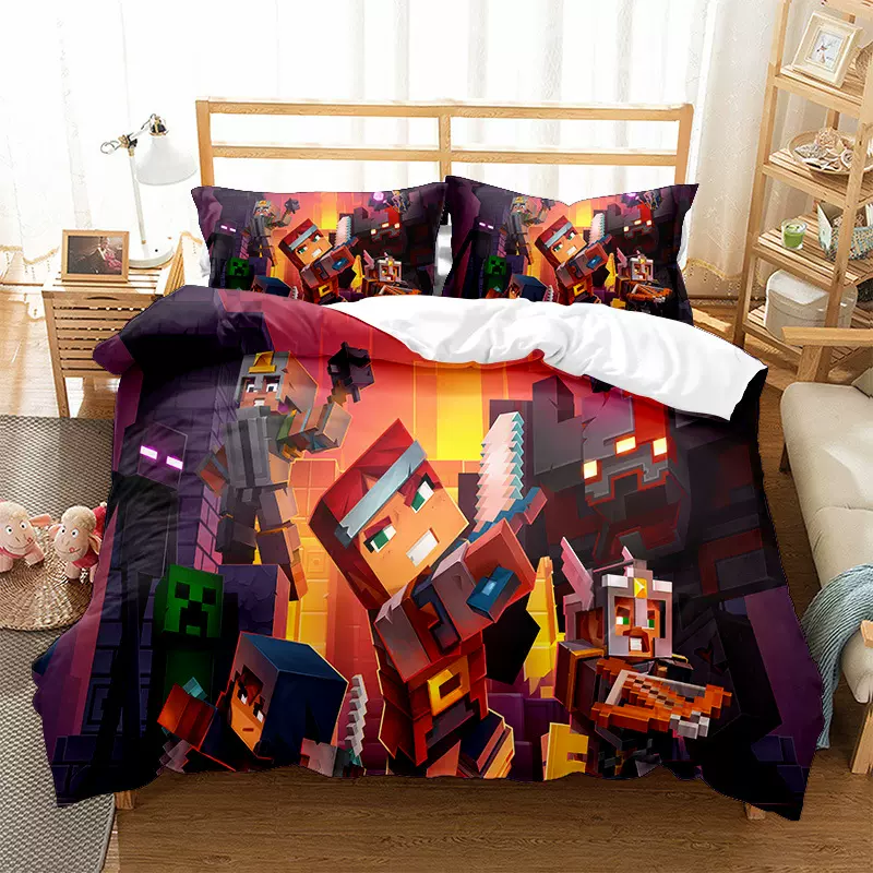 我的世界系列 跨境三件套亚马逊羽绒被套磨毛 外贸两件套来图定制