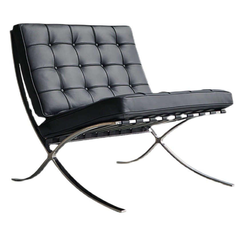 Silla Barcelona de diseño italiano, de cuero genuino, minimalista, para sala de estar, estilo de mediados de siglo, sillón individual, estilo retro italiano